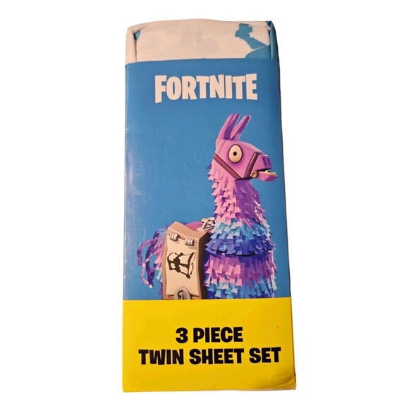 Fortnite 3 Piece Twin Sheet Set Fitted Flat And Pillowcase Blue Polyester - Picture 2 of 7